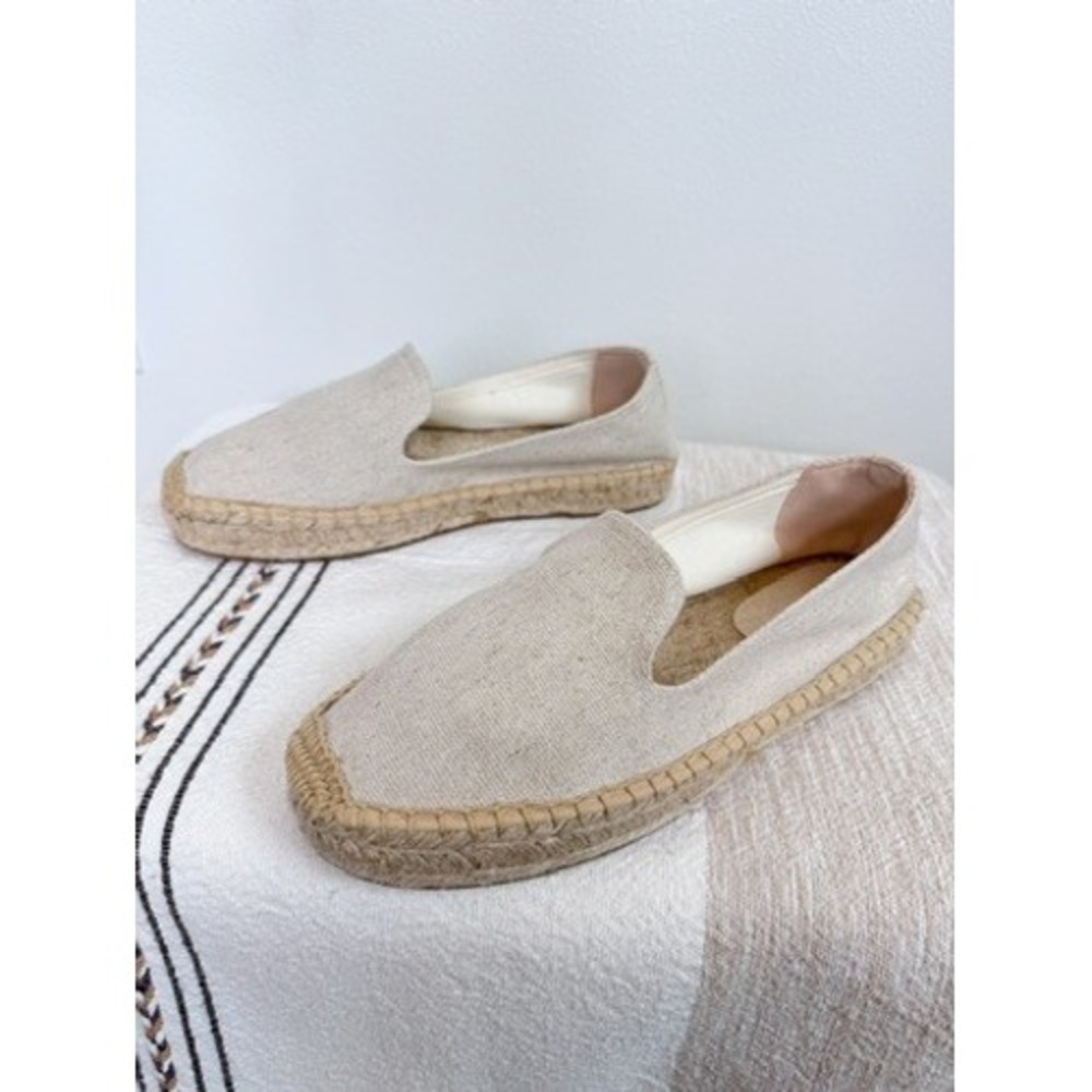 Soludos Women Oatmeal Linen Smoking Slipper Espadrille Flats US 8-8.5 EU 39